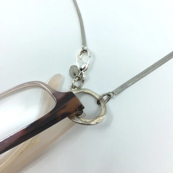 Chico's Signed Eyeglass Holder Long Necklace Silver Chain - Picture 10 of 13